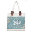 Tote Canvas White/Blue Shell Printed Be Still & Know