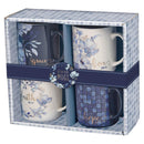 Blue Floral Geometric Mug Set 4pc
