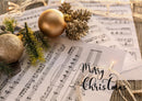 Sheetmusic with christmas boules Christmas card