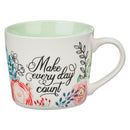 Make Every Day Count Green Floral Ceramic Coffee Mug