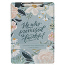 He Who Promised is Faithful Heb. 10:23 Clipboard w/Pad Blue Floral