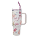 Walk By Faith 2 Cor. 5:7 Tumbler w/straw SS White Floral