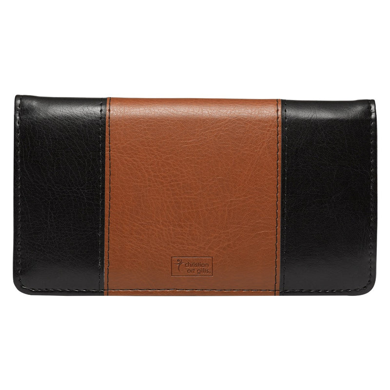 Checkbook Wallet Black/Brown Strong & Courageous Josh. 1:9