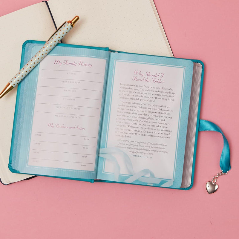 NKJV Simply Charming Bible w/Ribbon Closure-Teal LeatherSoft Hardcover