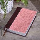 KJV Bible Compact Faux Leather, Brown/Pink Leaf