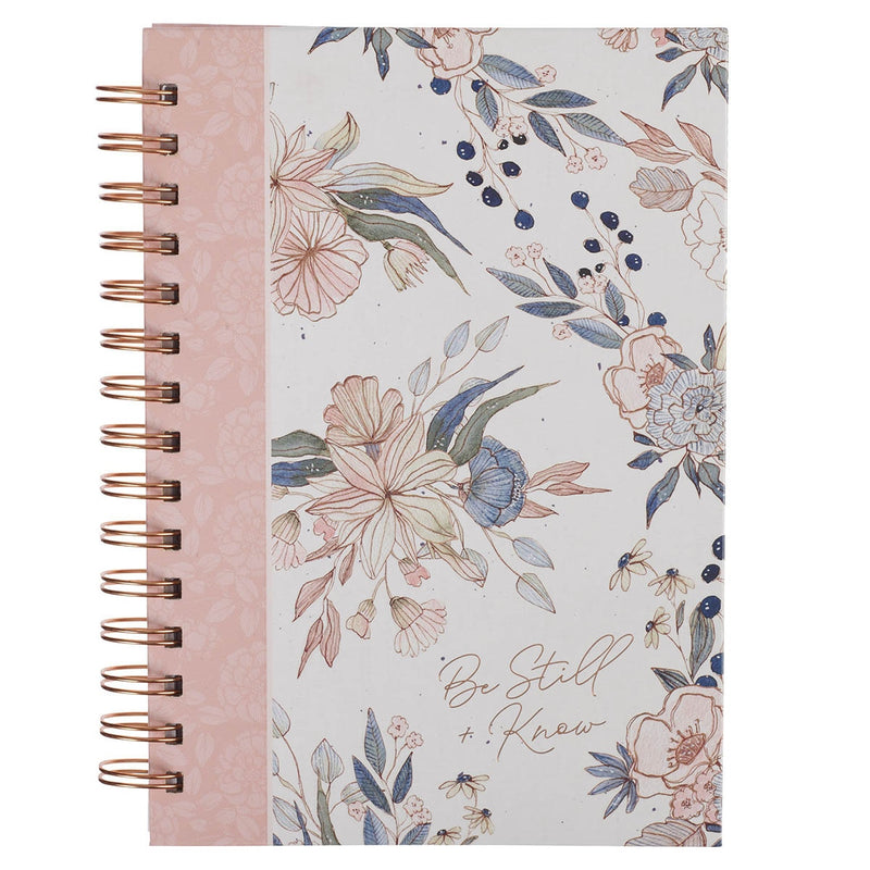Roze Blauw Bloemen Wees Stil Ps. 46:10 Dagboek Draadgebonden