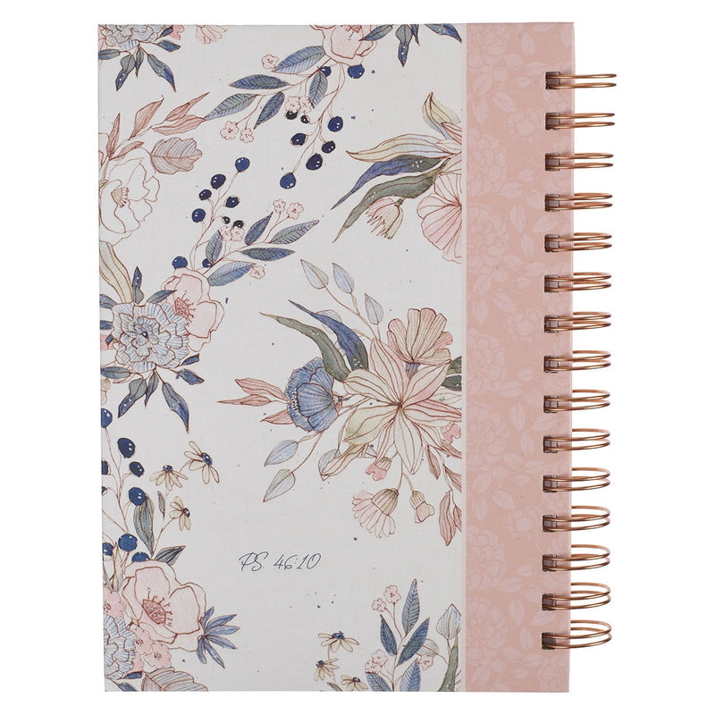 Roze Blauw Bloemen Wees Stil Ps. 46:10 Dagboek Draadgebonden