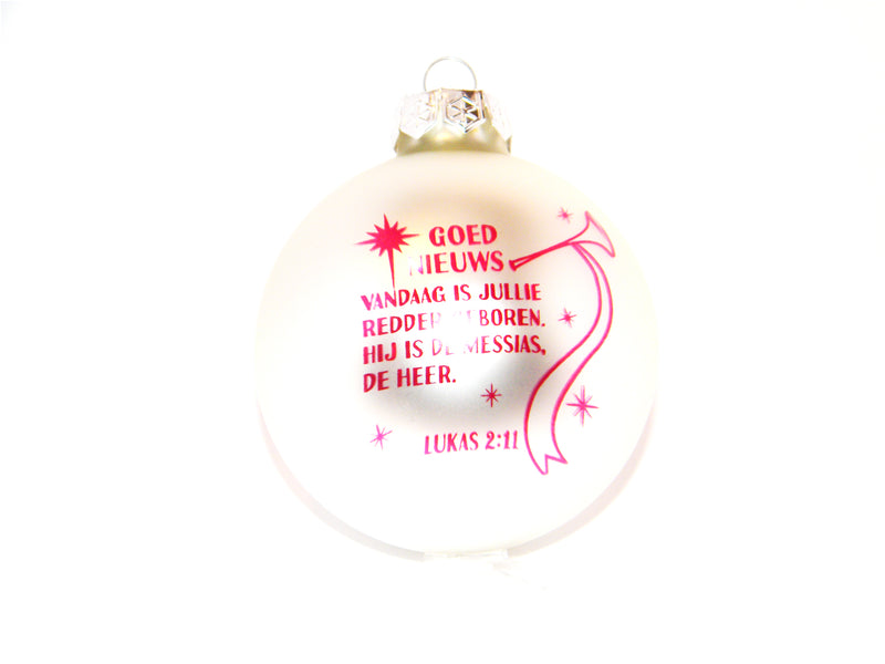 Vandaag is geboren Kerstbal zilver mat